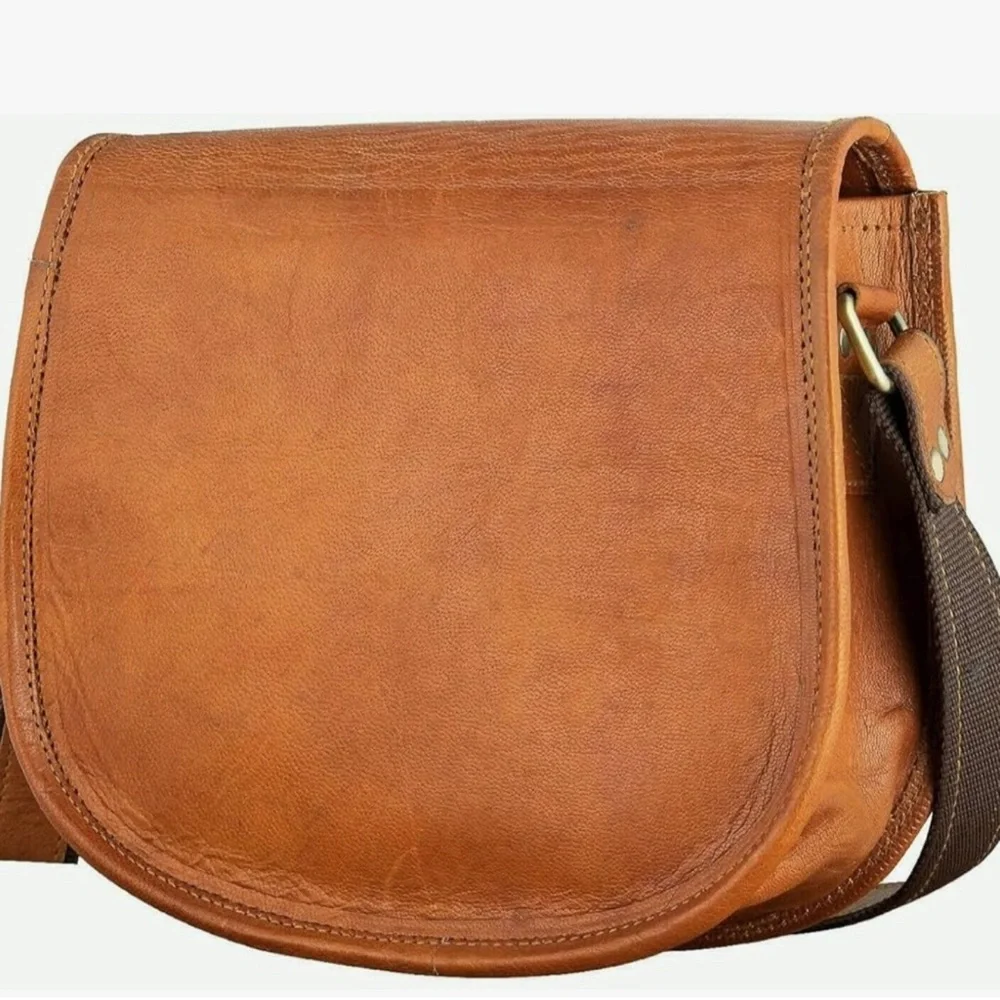 Tan Leather Crossbody Saddle Bag - Classic Women's Crossbody